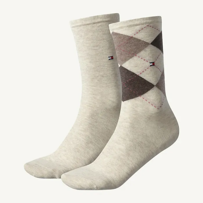 Tommy Hilfiger 2Pack Women8217s Diamond Check Socks Light Beige Melange Womens Socks and Hosiery Gift for Friend Tommy Hilfiger 2Pack Women8217s Diamond Check Socks Light Beige Melange Womens Socks and Hosiery Gift for Friend