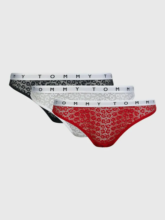 Tommy Hilfiger 3Pack Lace Logo Waistband Briefs Desert SkyWhitePrimary Red Womens Lingerie Tommy Hilfiger 3Pack Lace Logo Waistband Briefs Desert SkyWhitePrimary Red Womens Lingerie
