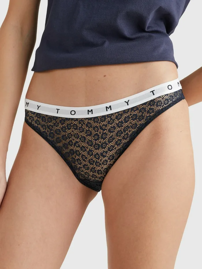 Tommy Hilfiger 3Pack Lace Logo Waistband Briefs Desert SkyWhitePrimary Red Womens Lingerie