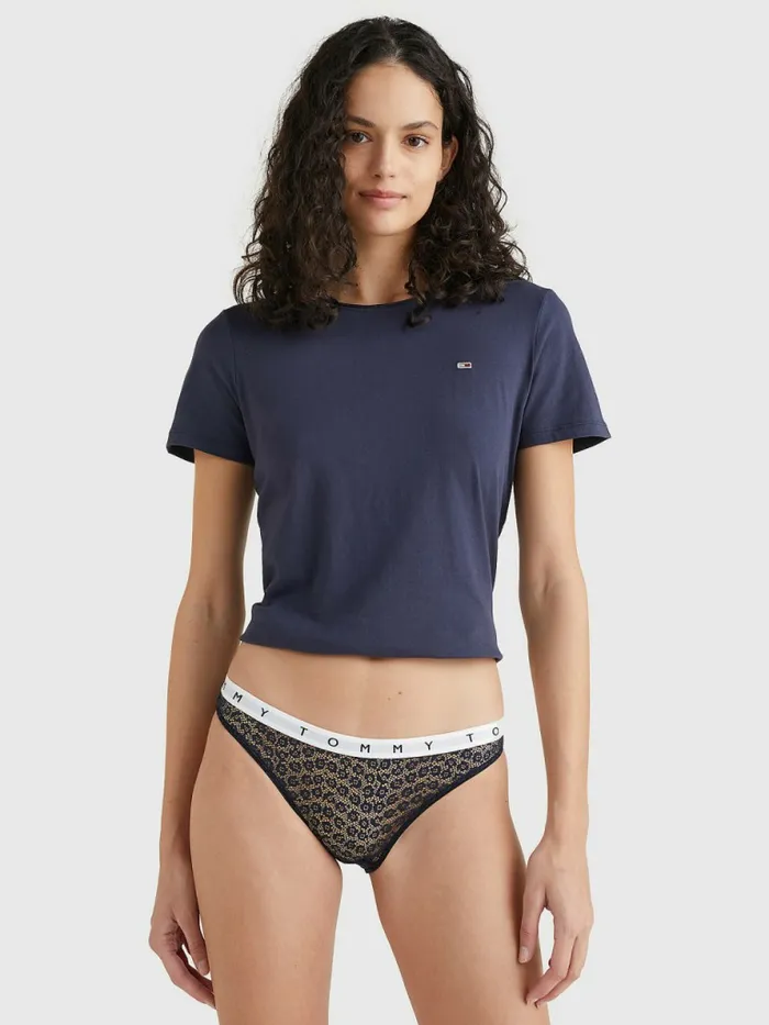 Tommy Hilfiger 3Pack Lace Logo Waistband Briefs Desert SkyWhitePrimary Red Womens Lingerie