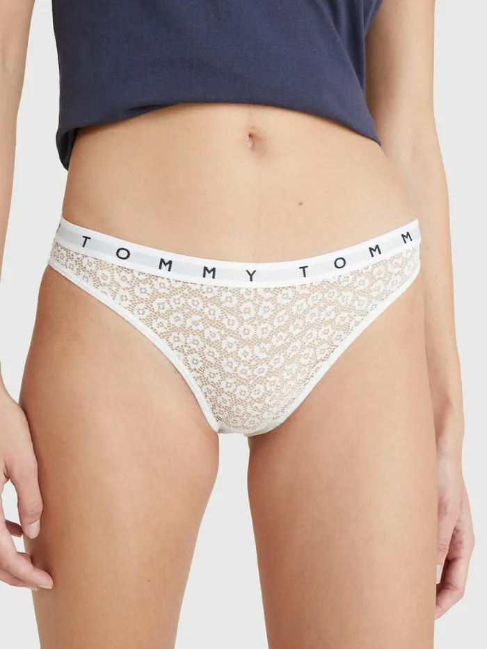 Tommy Hilfiger 3Pack Lace Logo Waistband Briefs Desert SkyWhitePrimary Red Womens Lingerie