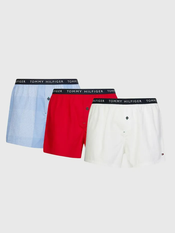 Tommy Hilfiger 3Pack Logo Waistband Button Fly Boxers WhitePrimary RedGrid Plaid Mens Underwear Online Tommy Hilfiger 3Pack Logo Waistband Button Fly Boxers WhitePrimary RedGrid Plaid Mens Underwear Online