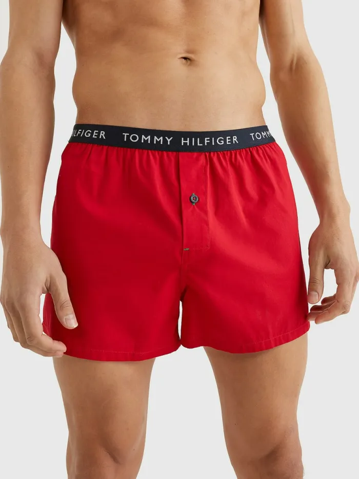 Tommy Hilfiger 3Pack Logo Waistband Button Fly Boxers WhitePrimary RedGrid Plaid Mens Underwear Online