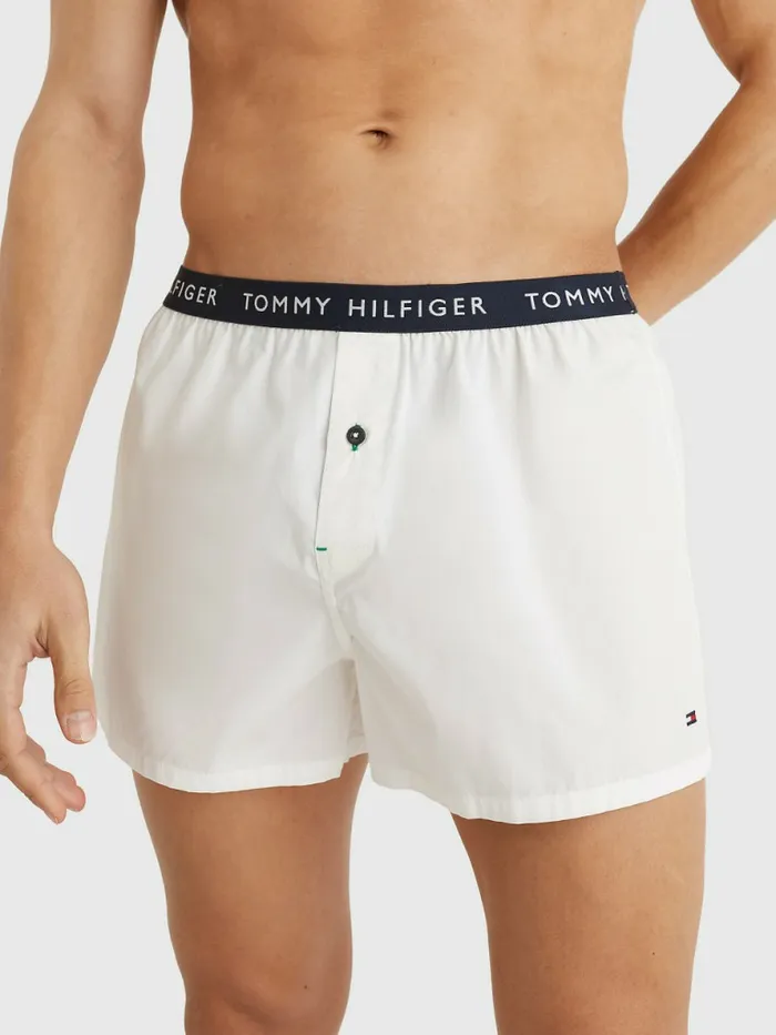 Tommy Hilfiger 3Pack Logo Waistband Button Fly Boxers WhitePrimary RedGrid Plaid Mens Underwear Online