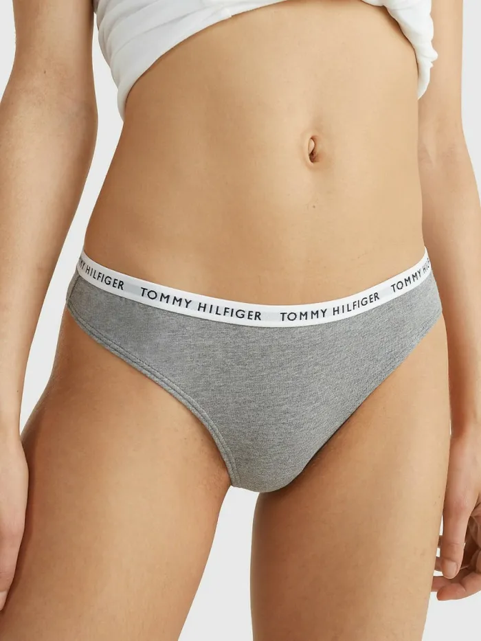 Tommy Hilfiger 3Pack Recycled Cotton Thongs Medium Grey HtrWhiteBlack Womens Lingerie