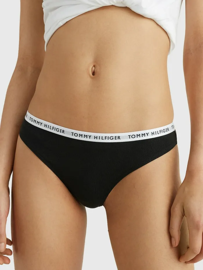 Tommy Hilfiger 3Pack Recycled Cotton Thongs Medium Grey HtrWhiteBlack Womens Lingerie