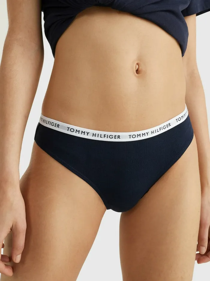 Tommy Hilfiger 3Pack Recycled Cotton Thongs WhiteDesert SkyPrimary Red Womens Lingerie