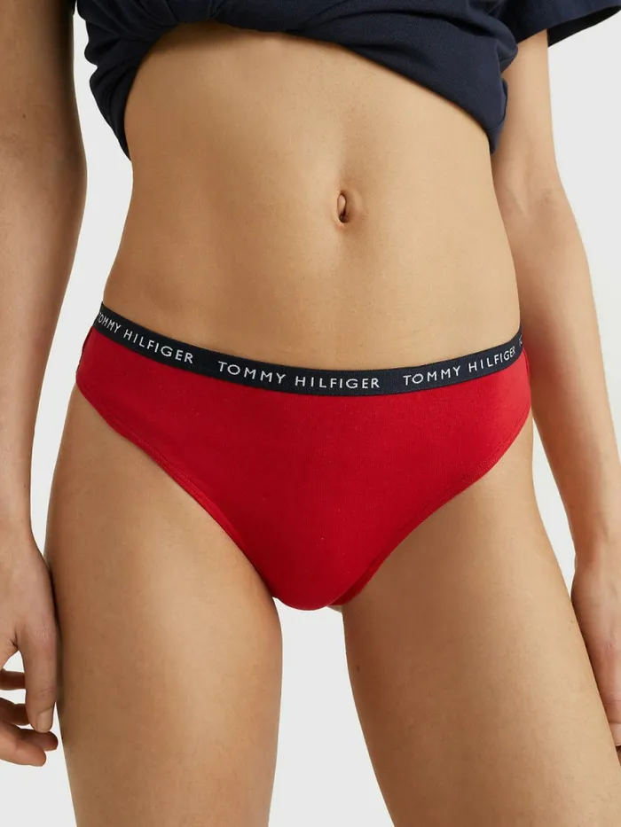 Tommy Hilfiger 3Pack Recycled Cotton Thongs WhiteDesert SkyPrimary Red Womens Lingerie