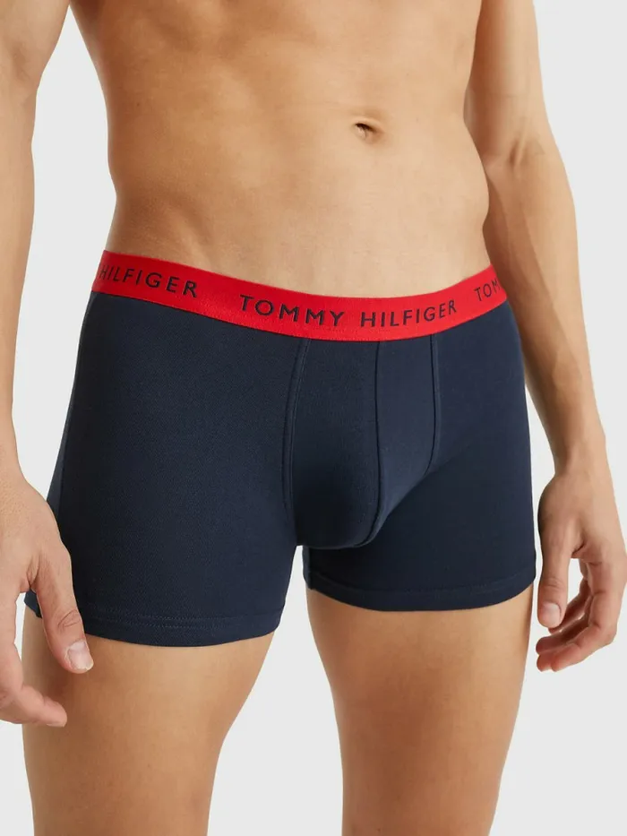 Tommy Hilfiger 3Pack Repeat Logo Trunks Des SkyPetrol BluePrim Red Mens Underwear Popular
