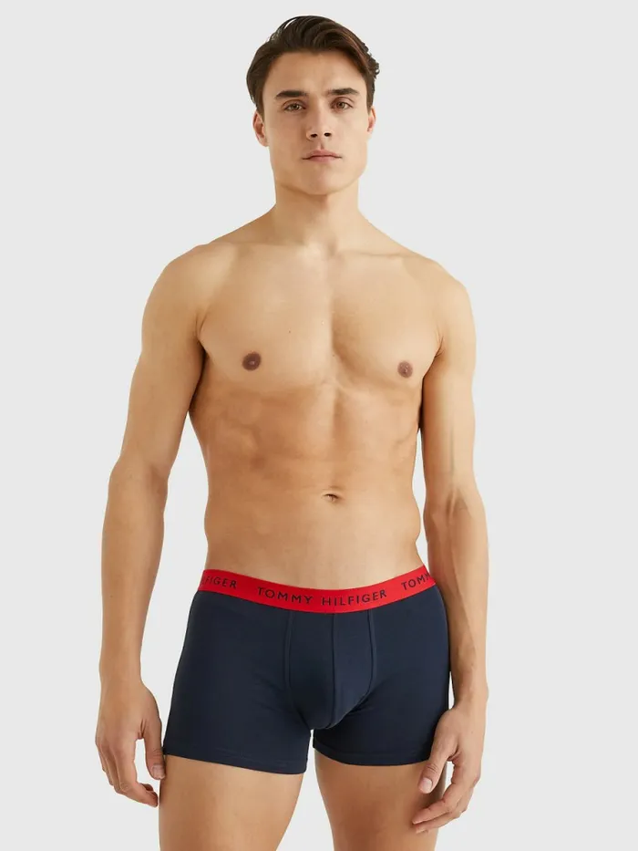 Tommy Hilfiger 3Pack Repeat Logo Trunks Des SkyPetrol BluePrim Red Mens Underwear Popular
