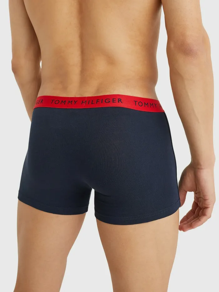 Tommy Hilfiger 3Pack Repeat Logo Trunks Des SkyPetrol BluePrim Red Mens Underwear Popular