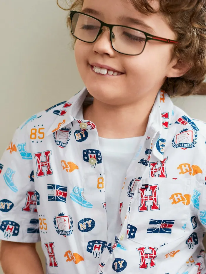 Tommy Hilfiger Adaptive Basketball Print Short Sleeve Shirt Classic White Boys Shirts Online