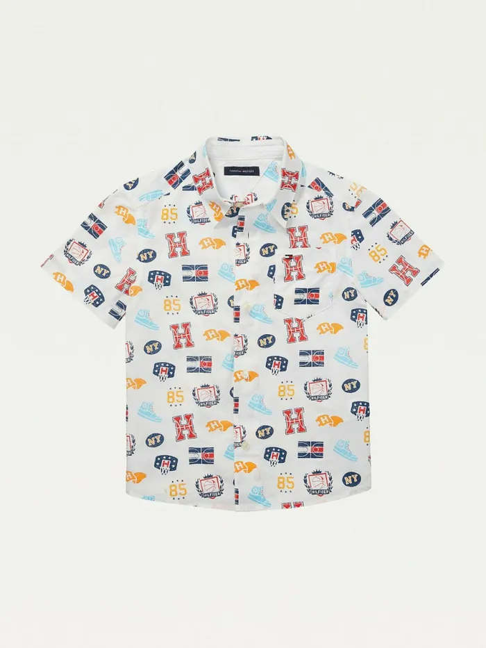 Tommy Hilfiger Adaptive Basketball Print Short Sleeve Shirt Classic White Boys Shirts Online