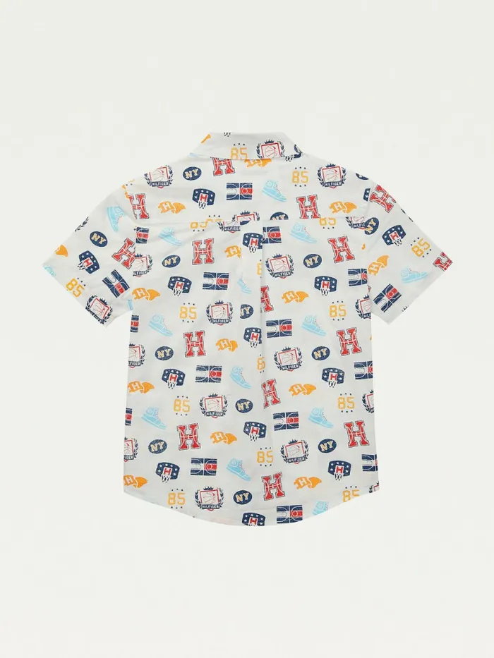 Tommy Hilfiger Adaptive Basketball Print Short Sleeve Shirt Classic White Boys Shirts Online
