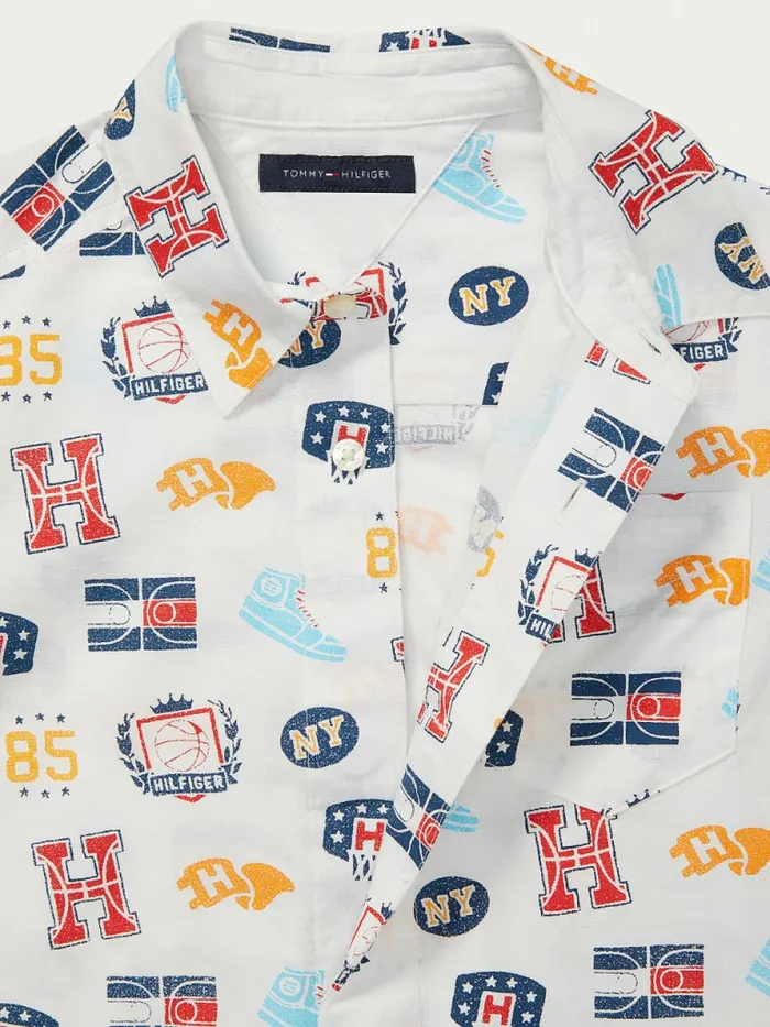 Tommy Hilfiger Adaptive Basketball Print Short Sleeve Shirt Classic White Boys Shirts Online