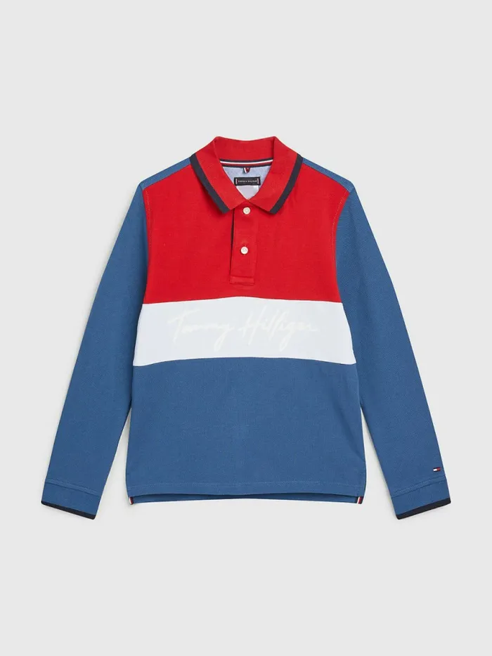 Tommy Hilfiger Adaptive ColourBlocked Long Sleeve Polo Athletic Blue Boys TShirts and Polos Online Tommy Hilfiger Adaptive ColourBlocked Long Sleeve Polo Athletic Blue Boys TShirts and Polos Online
