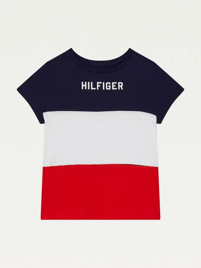 Tommy Hilfiger Adaptive ColourBlocked TShirt Classic WhiteEvening Blue Girls Tops and TShirts Gift 4 You