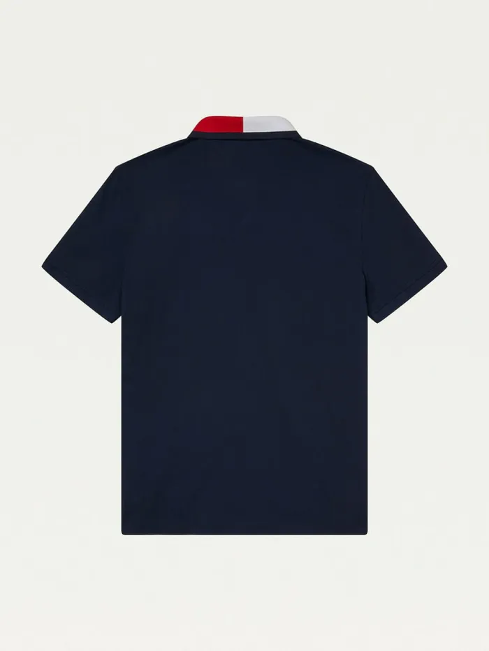 Tommy Hilfiger Adaptive Contrast Collar Custom Fit Polo Sky Captain Mens Polo Shirts Fashion