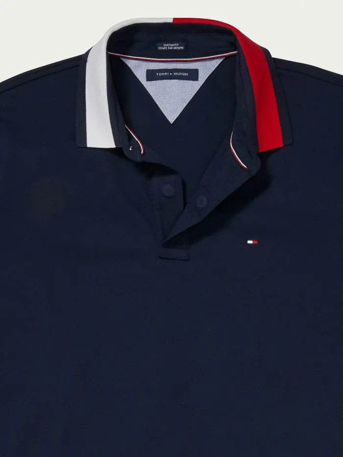 Tommy Hilfiger Adaptive Contrast Collar Custom Fit Polo Sky Captain Mens Polo Shirts Fashion