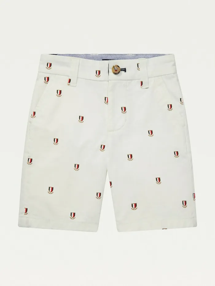Tommy Hilfiger Adaptive Crest Print Shorts Snow White Boys Trousers and Shorts Near Me