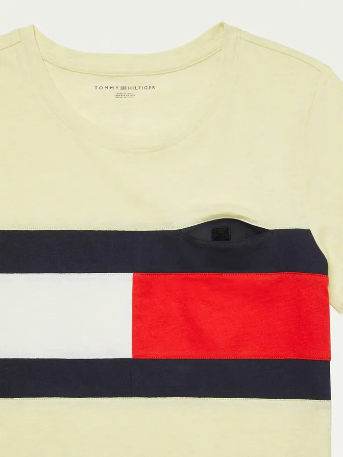 Tommy Hilfiger Adaptive Flag Print Cotton TShirt Hg590Cy Yellow Heather Womens TShirts Near Me