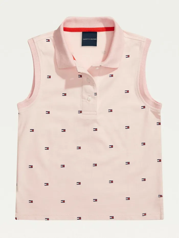 Tommy Hilfiger Adaptive Flag Print Sleeveless Polo Ballerina Multi Girls Tops and TShirts Gift for Friend