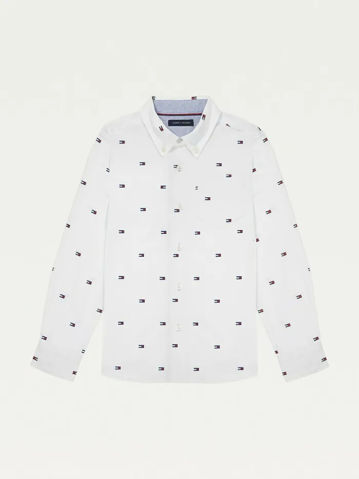 Tommy Hilfiger Adaptive Flag Woven Shirt Bright White Boys Shirts Online