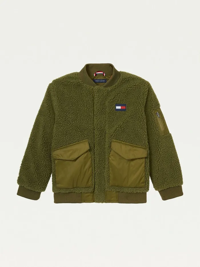 Tommy Hilfiger Adaptive Mixed Teddy Bomber Jacket Putting Green Boys Coats and Jackets Sale Tommy Hilfiger Adaptive Mixed Teddy Bomber Jacket Putting Green Boys Coats and Jackets Sale