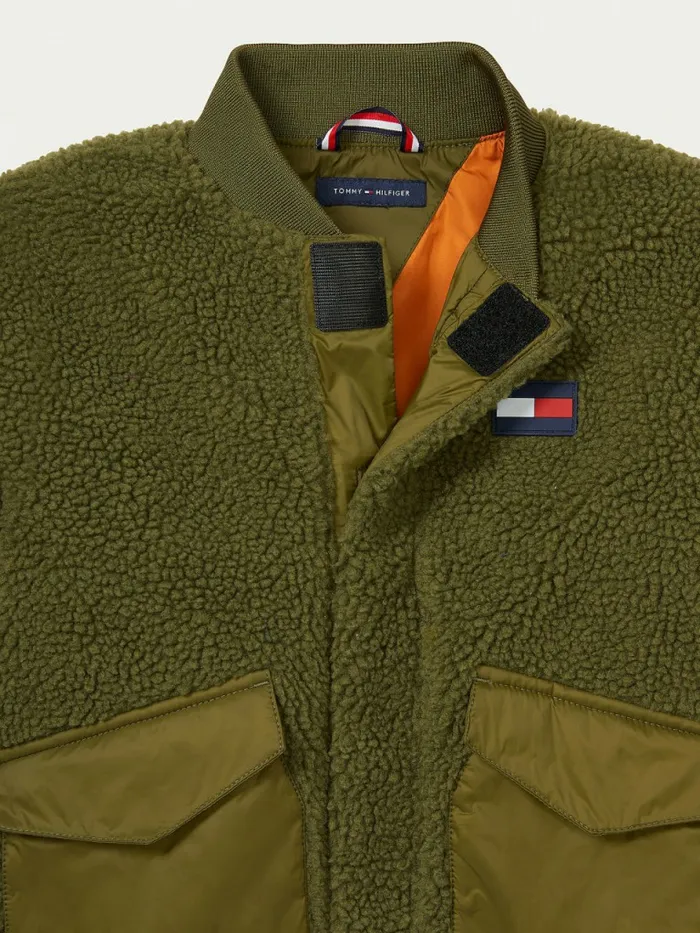 Tommy Hilfiger Adaptive Mixed Teddy Bomber Jacket Putting Green Boys Coats and Jackets Sale