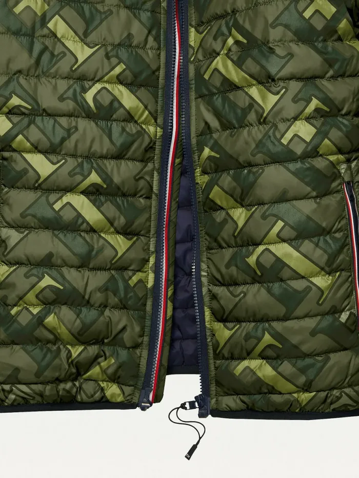 Tommy Hilfiger Adaptive Monogram Puffer Jacket Green Cliffs Mens Coats and Jackets Near Me