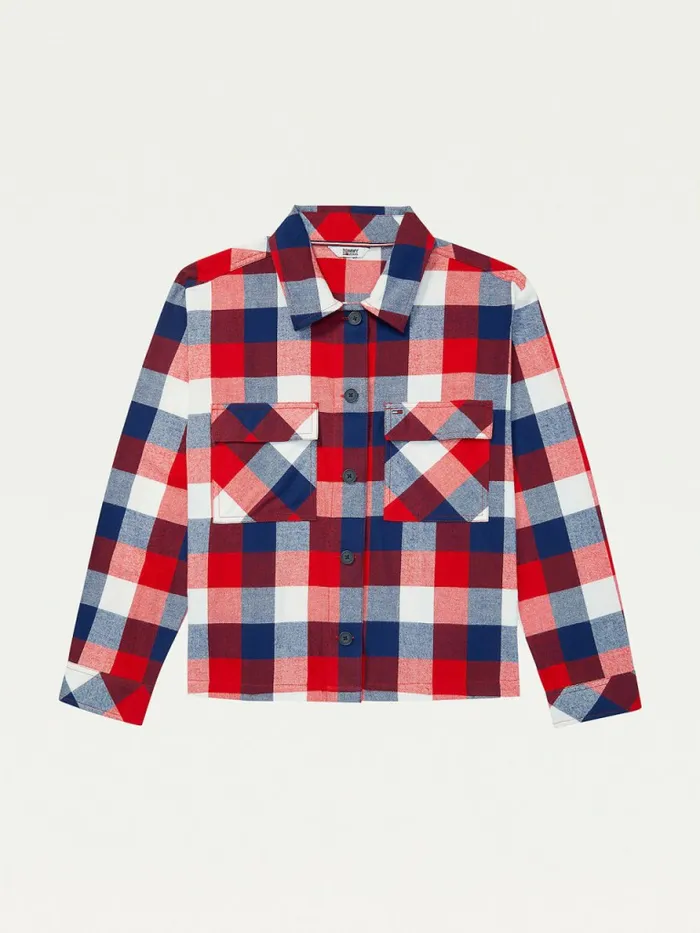 Tommy Hilfiger Adaptive Multicolour Plaid Shacket Blush RedMulti Womens Shirts and Blouses Cheap On Sale