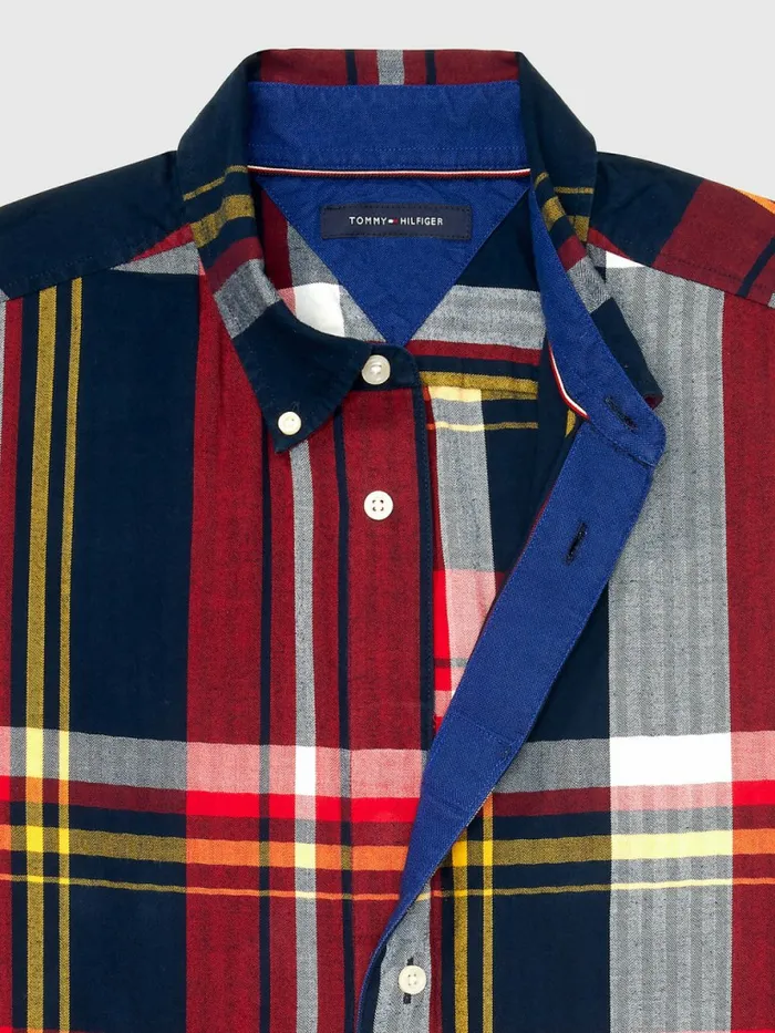 Tommy Hilfiger Adaptive Plaid Check Slim Fit Shirt Dark Sable Mens Tommy Adaptive
