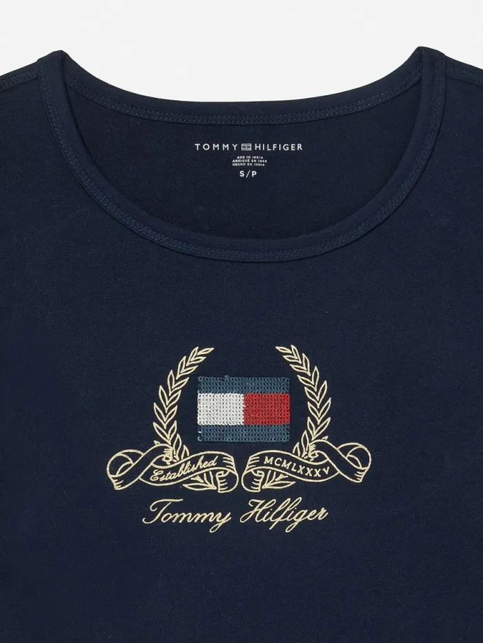 Tommy Hilfiger Adaptive Pure Cotton Logo TShirt Masters Navy Womens TShirts Gift for Friend