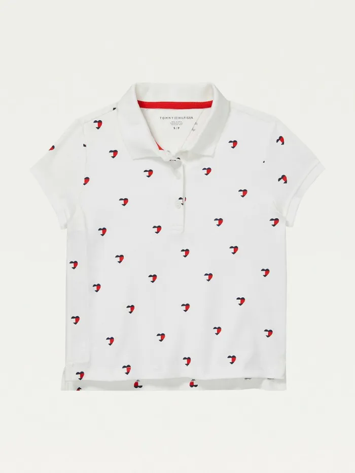 Tommy Hilfiger Adaptive Seated Fit Heart Print Polo Classic White Multi Girls Tops and TShirts Gift for Friend Tommy Hilfiger Adaptive Seated Fit Heart Print Polo Classic White Multi Girls Tops and TShirts Gift for Friend