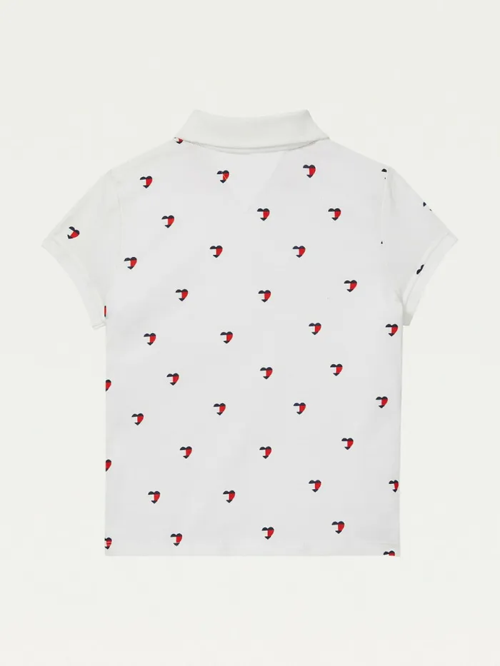 Tommy Hilfiger Adaptive Seated Fit Heart Print Polo Classic White Multi Girls Tops and TShirts Gift for Friend