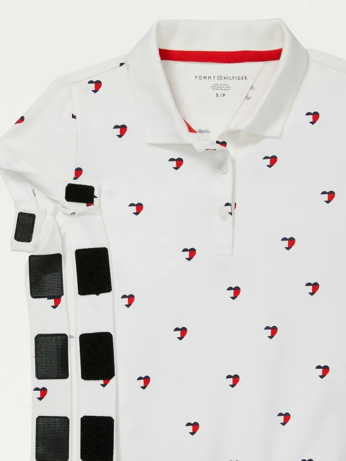 Tommy Hilfiger Adaptive Seated Fit Heart Print Polo Classic White Multi Girls Tops and TShirts Gift for Friend
