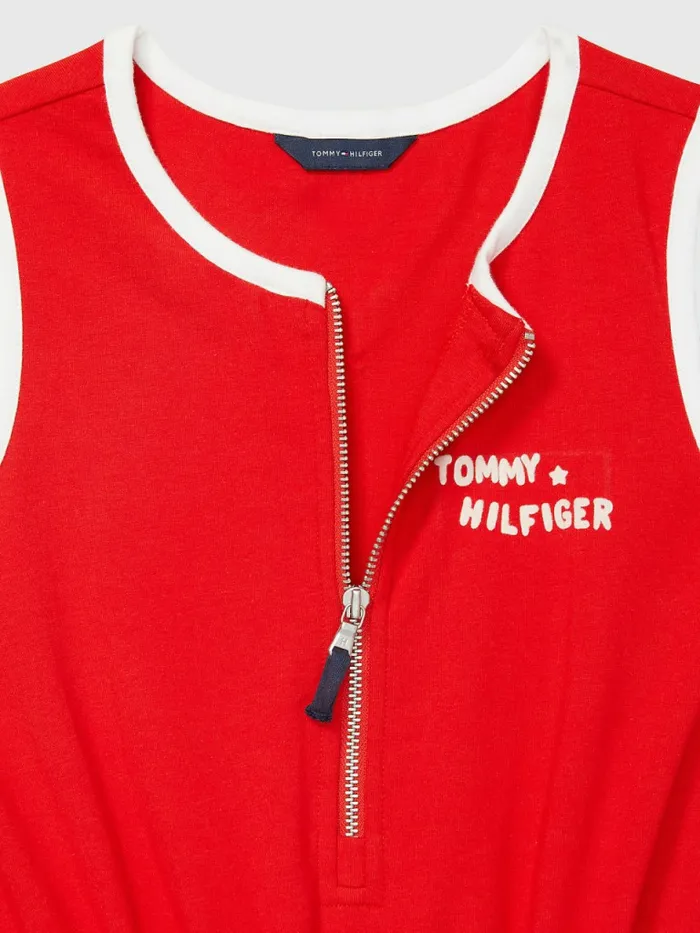 Tommy Hilfiger Adaptive Sleeveless Logo Playsuit Blush Red Girls Dresses Near Me