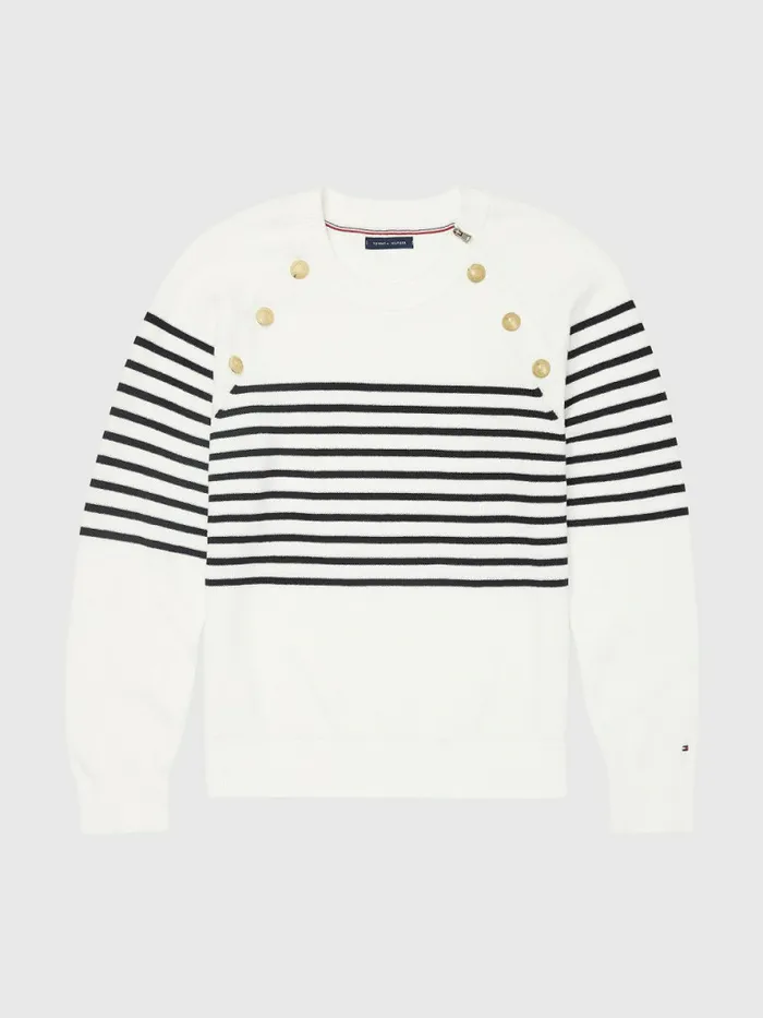 Tommy Hilfiger Adaptive Stripe Crew Neck Jumper Milky Way Multi Womens Knitwear For Sale Tommy Hilfiger Adaptive Stripe Crew Neck Jumper Milky Way Multi Womens Knitwear For Sale