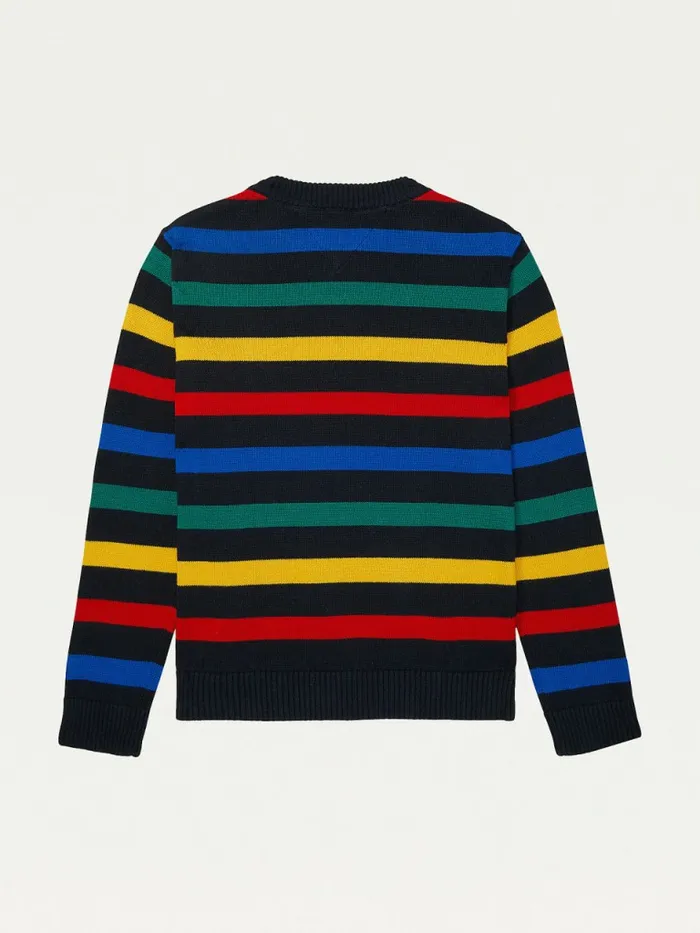 Tommy Hilfiger Adaptive Stripe Crew Neck Jumper Sky Captain Boys Jumpers and Cardigans Cheap On Sale