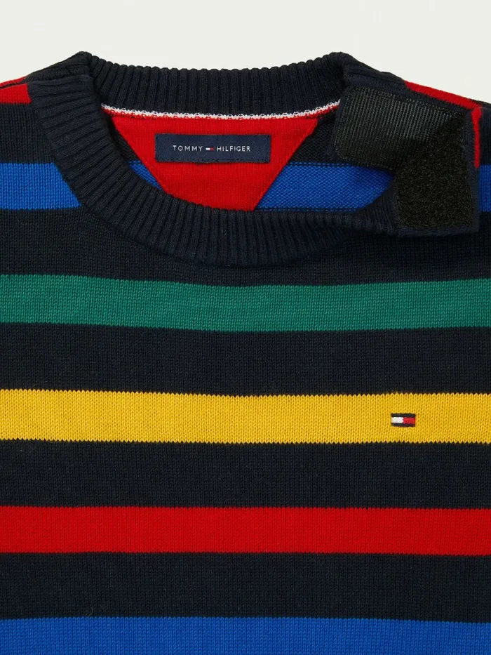 Tommy Hilfiger Adaptive Stripe Crew Neck Jumper Sky Captain Boys Jumpers and Cardigans Cheap On Sale