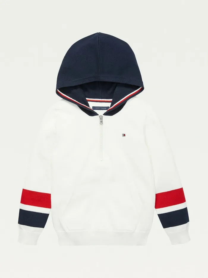 Tommy Hilfiger Adaptive Stripe Detail Hoody Snow White Boys Jumpers and Cardigans Casaul Tommy Hilfiger Adaptive Stripe Detail Hoody Snow White Boys Jumpers and Cardigans Casaul