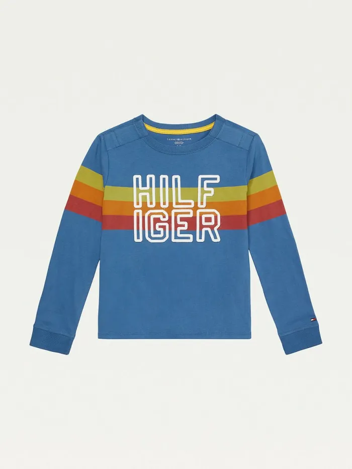 Tommy Hilfiger Adaptive Stripe Logo Long Sleeve TShirt Athletic Blue Boys TShirts and Polos Online Tommy Hilfiger Adaptive Stripe Logo Long Sleeve TShirt Athletic Blue Boys TShirts and Polos Online