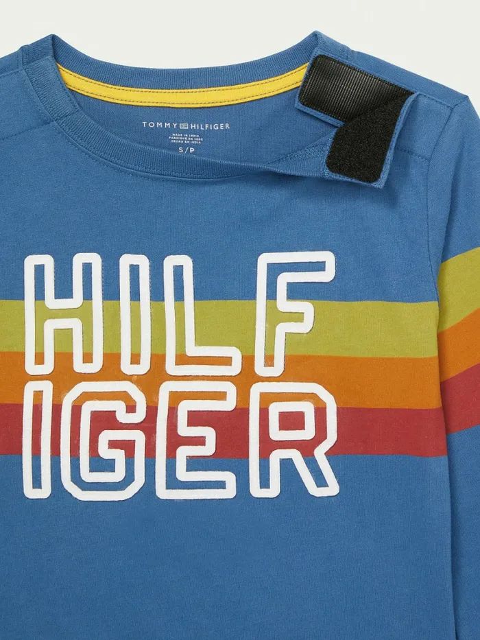 Tommy Hilfiger Adaptive Stripe Logo Long Sleeve TShirt Athletic Blue Boys TShirts and Polos Online