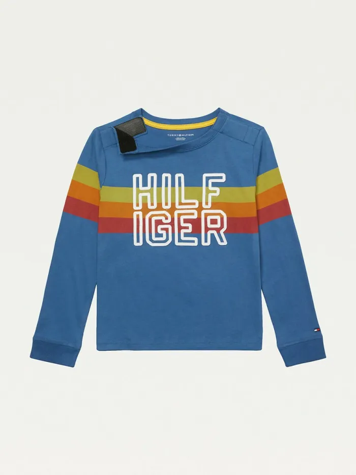 Tommy Hilfiger Adaptive Stripe Logo Long Sleeve TShirt Athletic Blue Boys TShirts and Polos Online