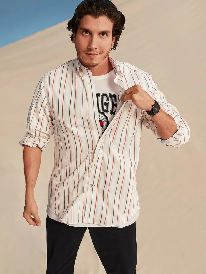 Tommy Hilfiger Adaptive Stripe Oxford Shirt Bright White Mens Tommy Adaptive