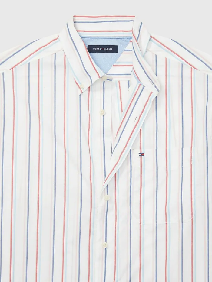 Tommy Hilfiger Adaptive Stripe Oxford Shirt Bright White Mens Tommy Adaptive