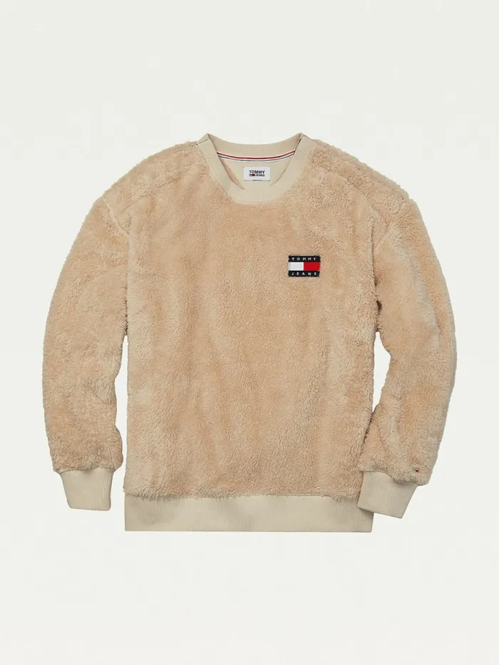 Tommy Hilfiger Adaptive Tommy Badge Fleece Sweatshirt Oatmeal Mens Sweatshirts and Hoodies Online