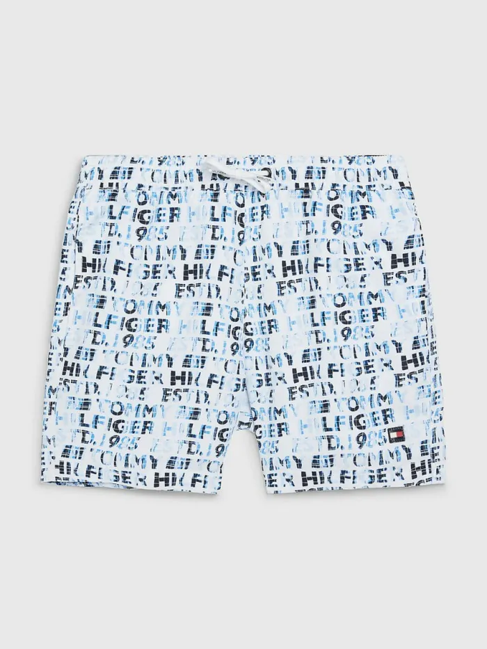 Tommy Hilfiger AllOver Logo Mid Length Swim Shorts Tommy Watery Logo Print Boys Swimwear Gift 4 You Tommy Hilfiger AllOver Logo Mid Length Swim Shorts Tommy Watery Logo Print Boys Swimwear Gift 4 You