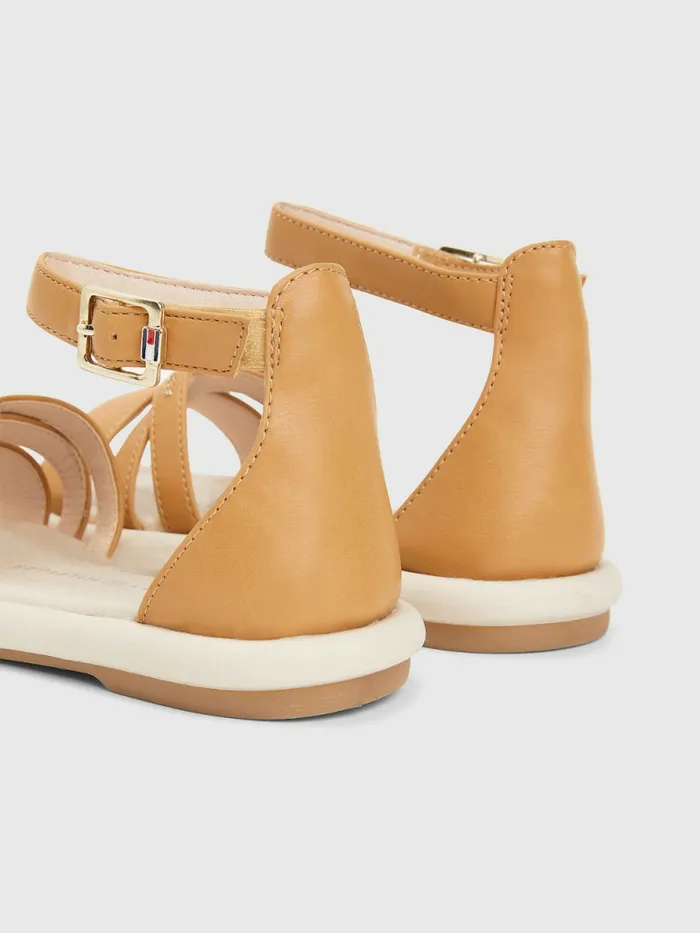 Tommy Hilfiger Ankle Strap Logo Sandals Tobacco Girls Shoes and Accessories For Sale