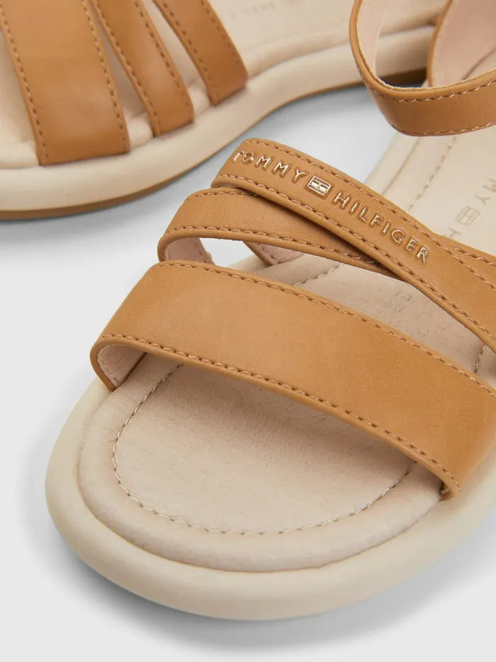 Tommy Hilfiger Ankle Strap Logo Sandals Tobacco Girls Shoes and Accessories For Sale